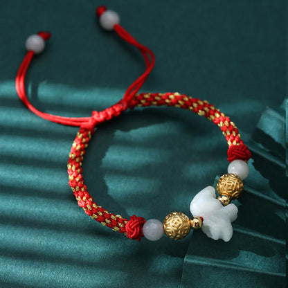 Buddha Stones Chinese Zodiac Jade Silver Beads Year of the Horse Red String Luck Bracelet