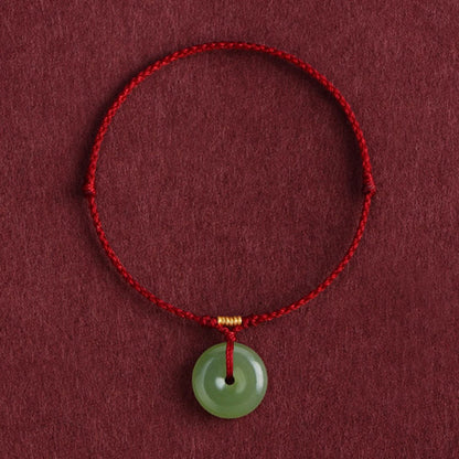 Buddha Stones Natural Hetian Jade Peace Buckle String Abundance Bracelet Anklet