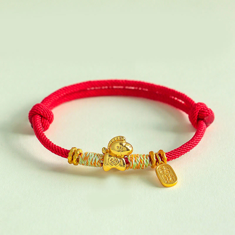 Buddha Stones Year of the Horse Red String Black String Lucky Fortune Charm Braided Connection Bracelet