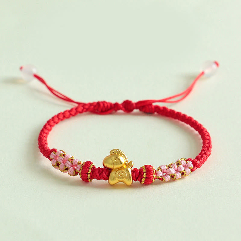 Buddha Stones Year of the Horse Multicolored String Peach Blossom Knot Red String Luck Bracelet
