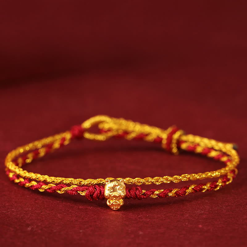 Buddha Stones 999 Gold Beads Year of the Horse Double Wrap Golden Red String Luck Bracelet