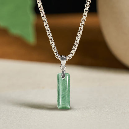 Buddha Stones Natural A-z Letter Jade Titanium Steel Wide Chain Prosperity Necklace Pendant