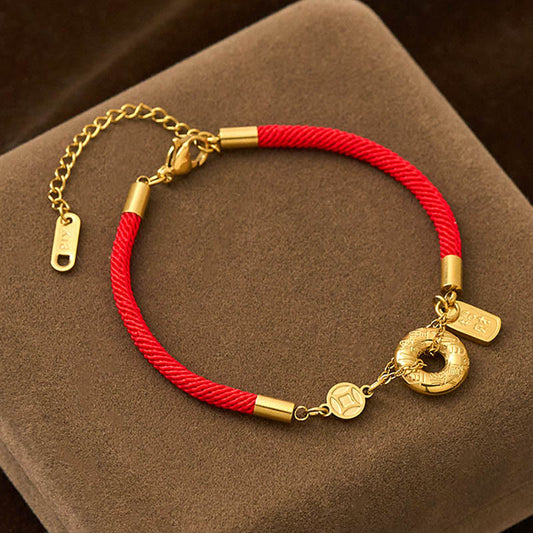 Buddha Stones Peace Buckle Attract Fortune Charm Titanium Steel Red String Connection Bracelet