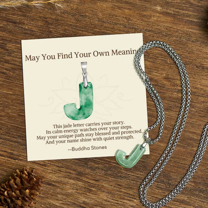 Buddha Stones "may You Find Your Own Meaning" Natural A-z Letter Jade Titanium Steel Chain Necklace Includes Gift Message Card