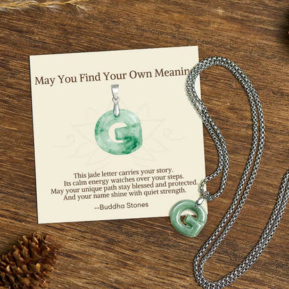 Buddha Stones "may You Find Your Own Meaning" Natural A-z Letter Jade Titanium Steel Chain Necklace Includes Gift Message Card