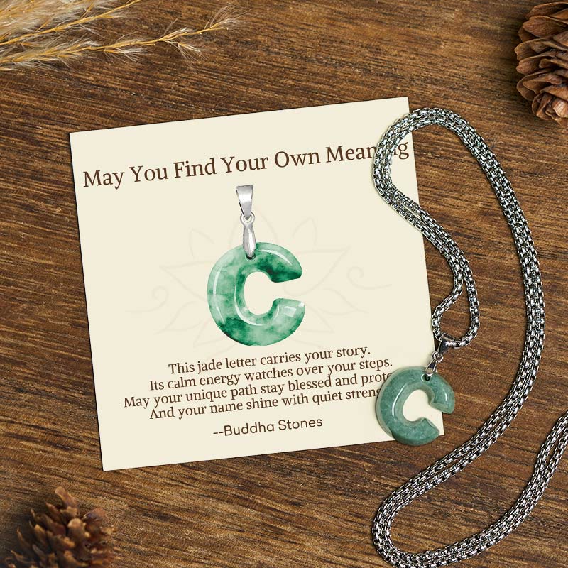 Buddha Stones "may You Find Your Own Meaning" Natural A-z Letter Jade Titanium Steel Chain Necklace Includes Gift Message Card