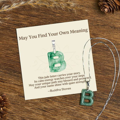 Buddha Stones "may You Find Your Own Meaning" Natural A-z Letter Jade 925 Sterling Silver Chain Necklace Includes Gift Message Card