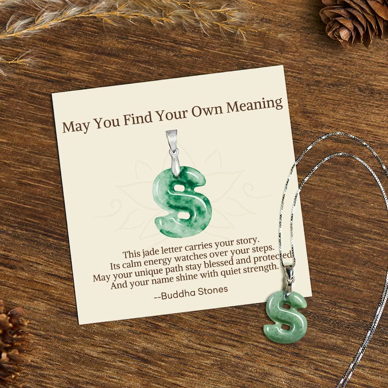 Buddha Stones "may You Find Your Own Meaning" Natural A-z Letter Jade 925 Sterling Silver Chain Necklace Includes Gift Message Card
