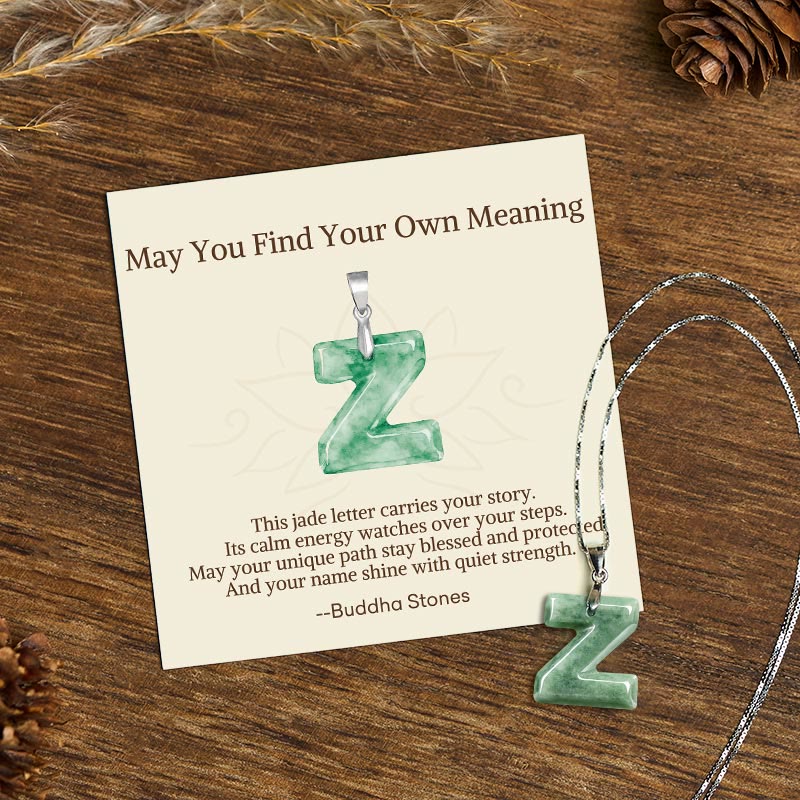 Buddha Stones "may You Find Your Own Meaning" Natural A-z Letter Jade 925 Sterling Silver Chain Necklace Includes Gift Message Card