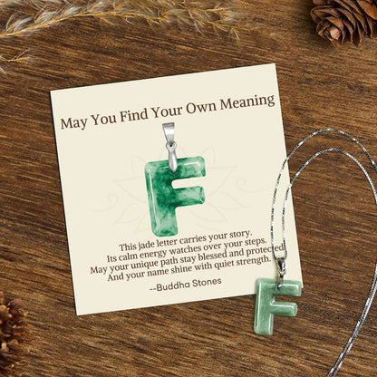 Buddha Stones "may You Find Your Own Meaning" Natural A-z Letter Jade 925 Sterling Silver Chain Necklace Includes Gift Message Card