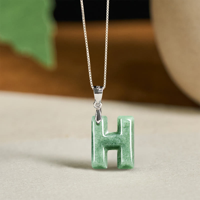 Buddha Stones Natural A-z Letter Jade 925 Sterling Silver Silm Chain Prosperity Necklace Pendant