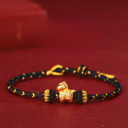 Buddha Stones 999 Gold Year of the Horse Braided String Rope Luck Adjustable Bracelet