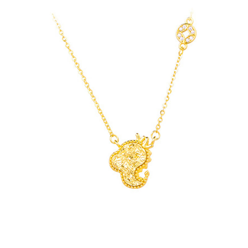Buddha Stones Year of the Horse Chinese Zodiac 925 Sterling Silver Coin Design Blessing Chain Necklace Pendants