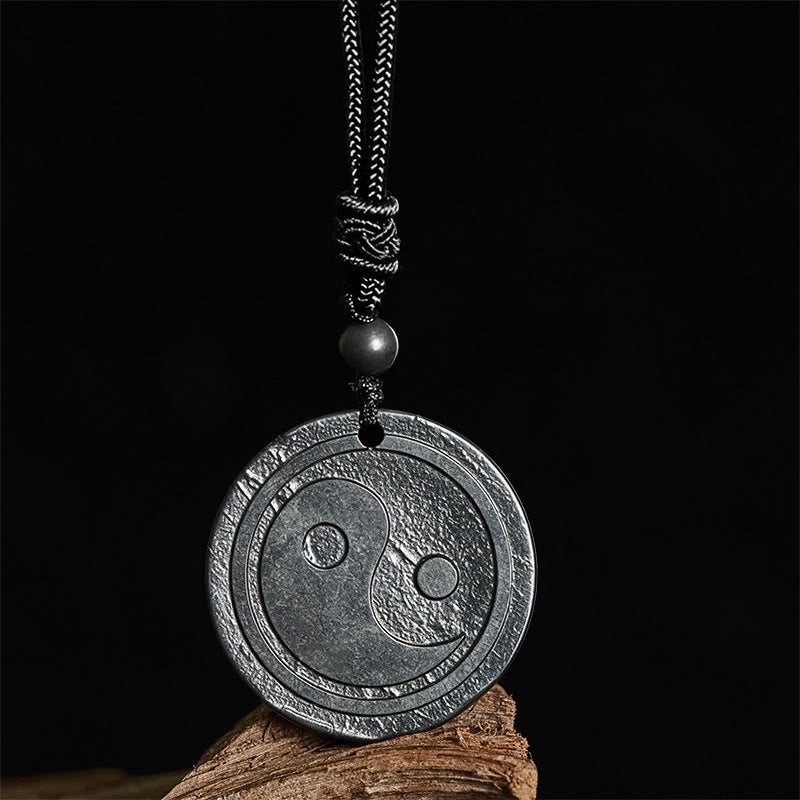 Buddha Stones Natural Authentic Shungite Stone Carved Yin Yang Protection Necklace Pendant