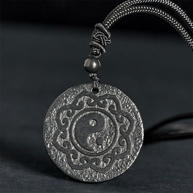 Buddha Stones Tai Chi Yin Yang Symbol Authentic Shungite Stone Inner Strength Necklace Pendant