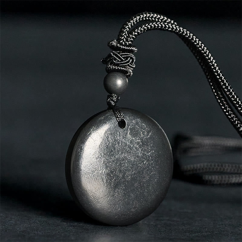 Buddha Stones Geometric Round Authentic Shungite Stone Rope Inner Strength Necklace Pendant