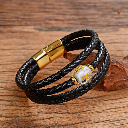 Buddha Stones Multicolored Bead Amethyst Lazurite Craved Six True Words Braided Leather Balance Bracelet