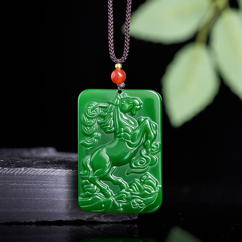 Buddha Stones Year of the Horse Jade Abundance Necklace Pendants