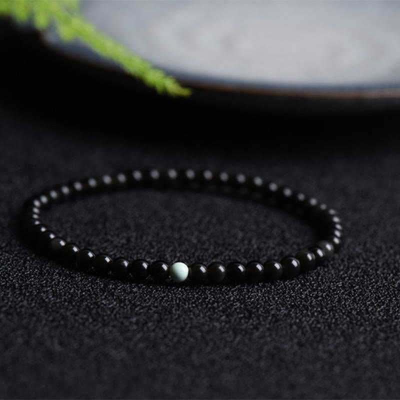 Buddha Stones Black Obsidian Turquoise Strength Fulfilment Bracelet