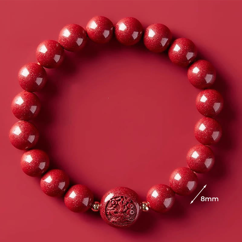 Buddha Stones Chinese Zodiac Year of the Horse Carved Cinnabar Peaceful Blessing Bracelet