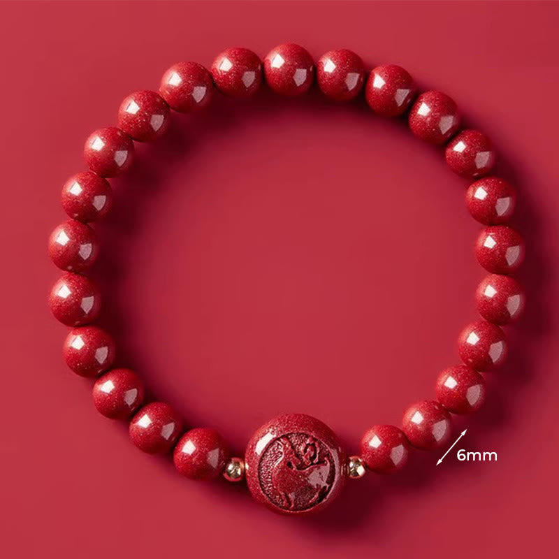 Buddha Stones Chinese Zodiac Year of the Horse Carved Cinnabar Peaceful Blessing Bracelet