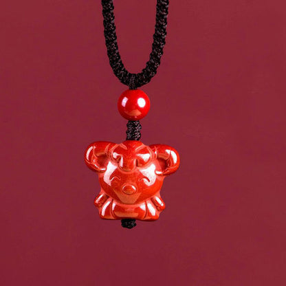 Buddha Stones Year of the Horse Chinese Zodiac Engraved Design Cinnabar Blessing Rope Necklace Pendants