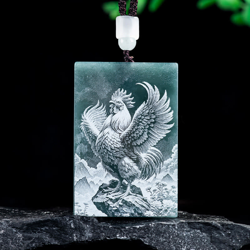 Buddha Stones Year of the Horse Chinese Zodiac Engraving Jade Abundance Necklace Pendants