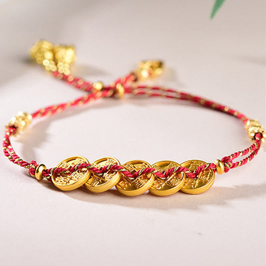 Buddha Stones Five-emperor Coins Copper Balance Hand-woven String Bracelet