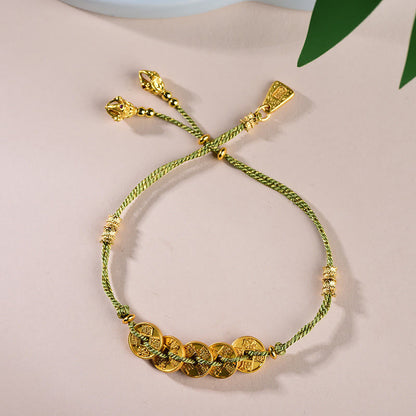 Buddha Stones Five-emperor Coins Copper Balance Hand-woven String Bracelet