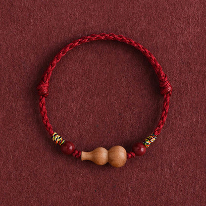 Buddha Stones Gourd Peach Wood Rope Adjustable Wealth Luck Bracelet