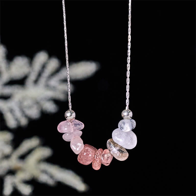 Buddha Stones Black Obsidian Smoky Quartz Garnet Aquamarine Strawberry Quartz Pink Crystal Strength Necklace Pendant