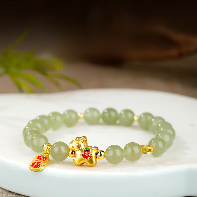 Buddha Stones Year of the Horse Hetian Jade Abundance Bracelet
