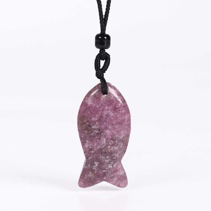 Buddha Stones Koi Fish Pink Crystal Indian Agate Amethyst Topaz Red Jasper Success Warmth Necklace Pendant
