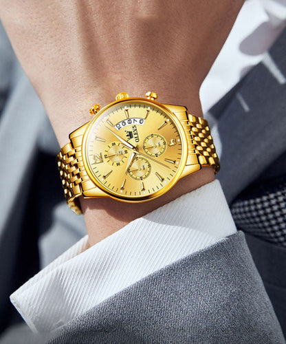 Gold Stainless Steel Quartz Movement Machinery Watches