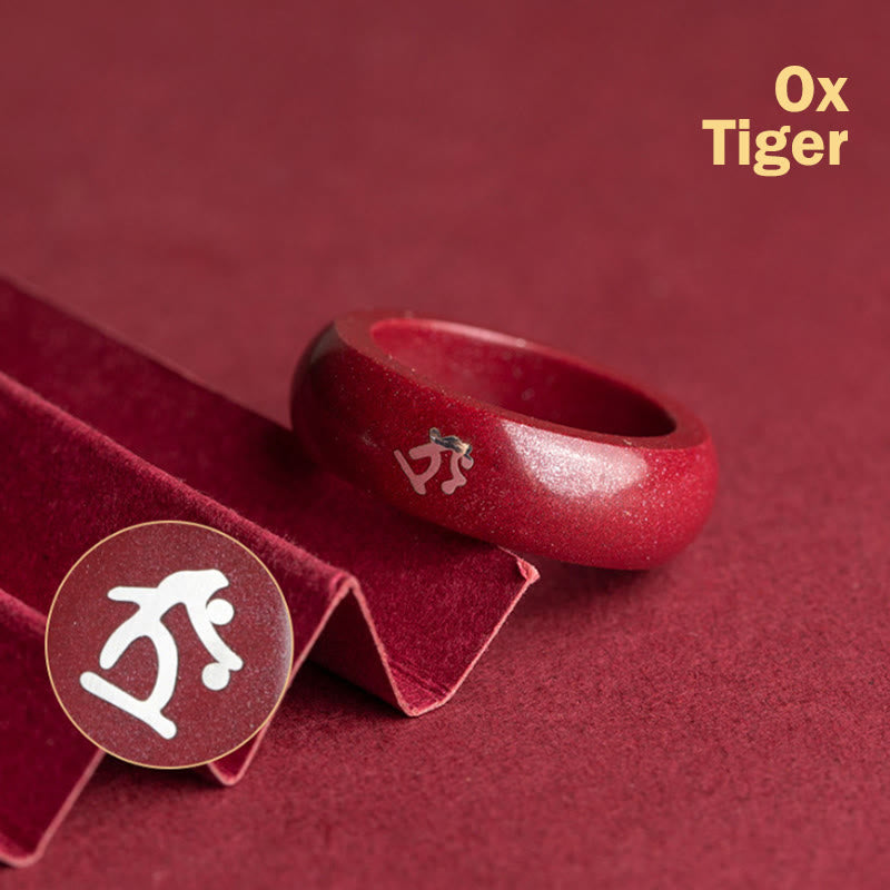Buddha Stones Chinese Zodiac Year of the Horse Cinnabar Blessing Ring