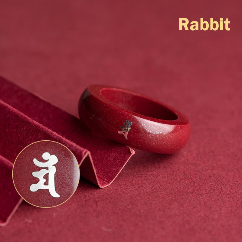 Buddha Stones Chinese Zodiac Year of the Horse Cinnabar Blessing Ring