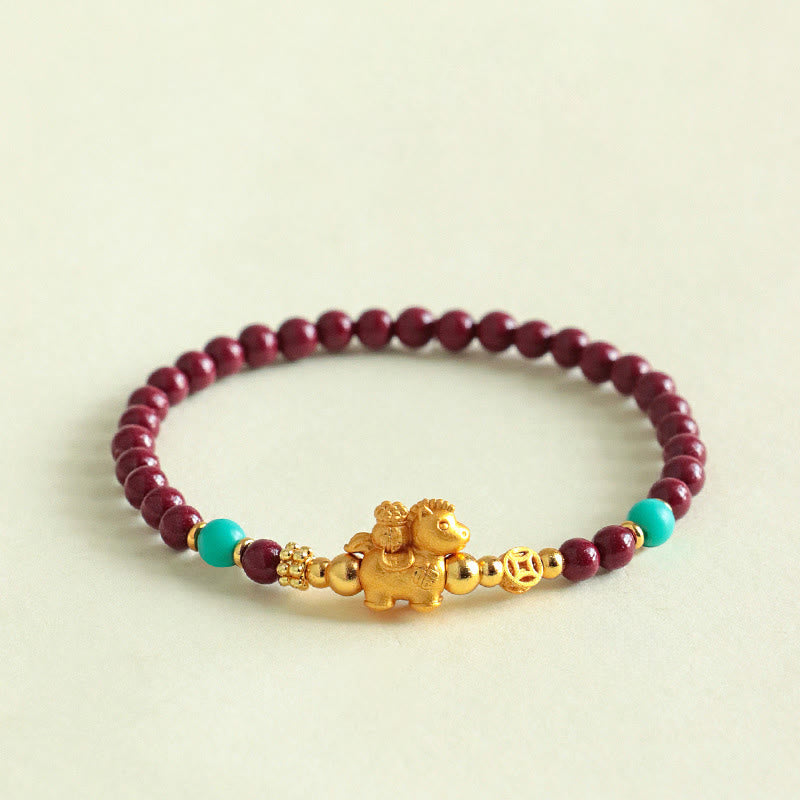 Buddha Stones Year of the Horse Fu Character Cinnabar Calm Bracelet