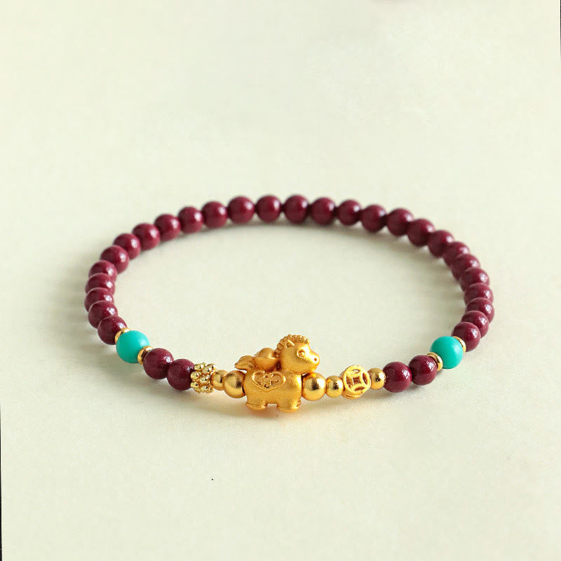 Buddha Stones Year of the Horse Fu Character Cinnabar Calm Bracelet