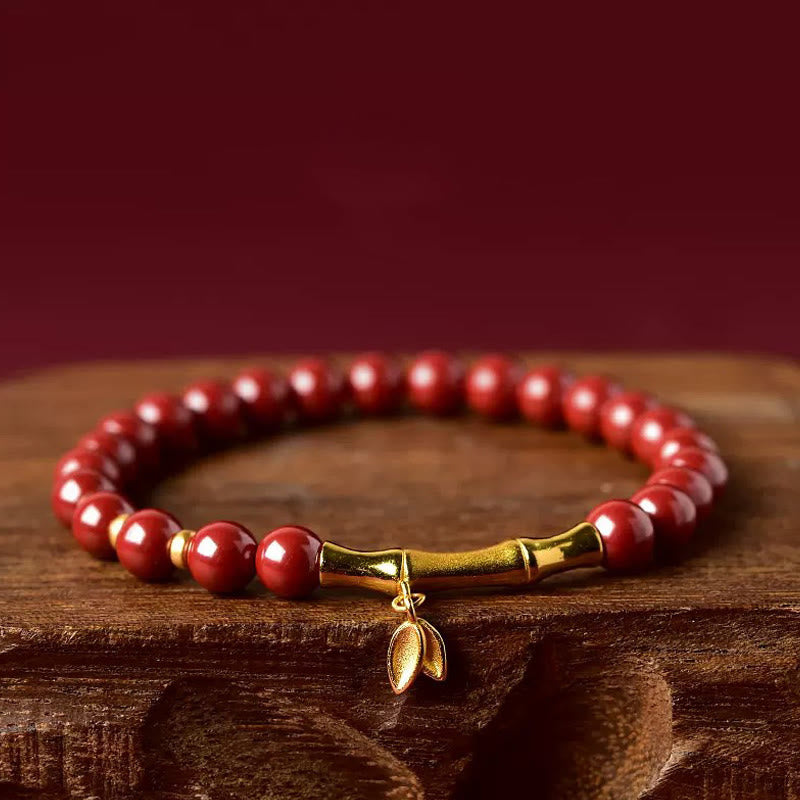 Buddha Stones Bamboo Cinnabar 925 Sterling Silver Concentration Bracelet
