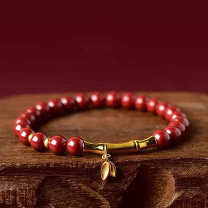 Buddha Stones Bamboo Cinnabar 925 Sterling Silver Concentration Bracelet