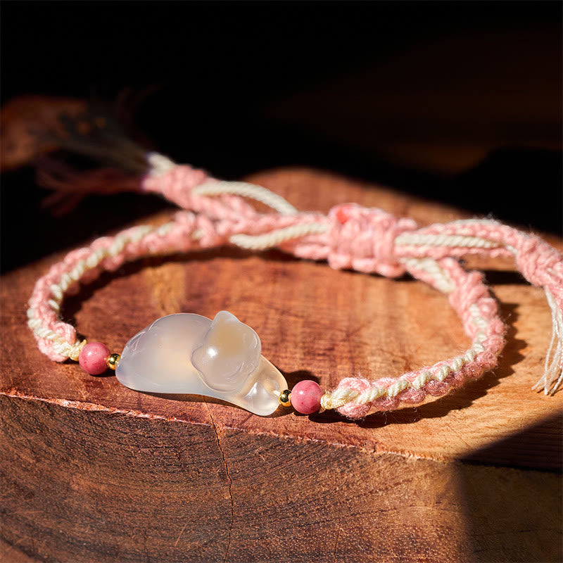 Buddha Stones Chalcedony Cat Positive Harmony Bracelet