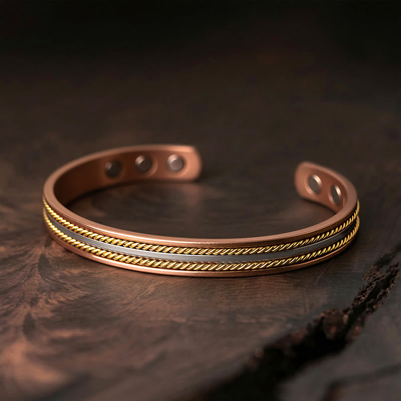 Buddha Stones Retro Twisted Design Copper Open Wealth Luck Cuff Bracelet Bangle Ring