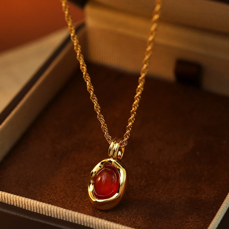 Buddha Stones Tiger Eye Red Agate Copper Plated Gold Chain Properity Necklace Pendant