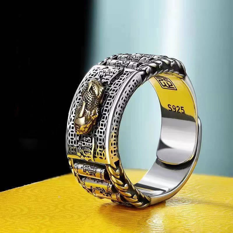 Buddha Stones Lucky Fengshui Pixiu Wealth Prayer Wheels Couple Ring