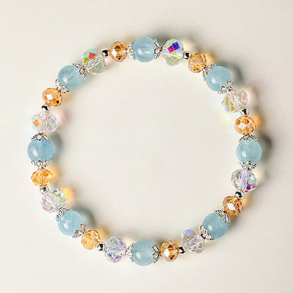 Buddha Stones Natural Aquamarine Super Seven Crystal Sparkling Faceted Bead Peace Bracelet