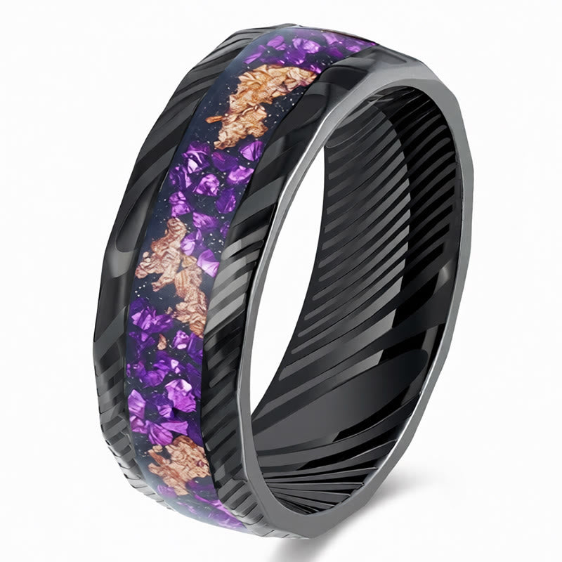 Buddha Stones Faceted Natural Inlay Titanium Steel Strength Ring