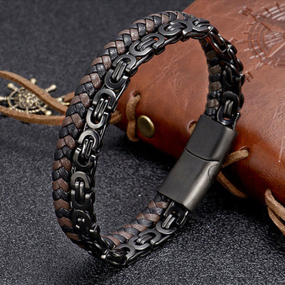 Buddha Stones Link Chain Double Wrap Braided Leather Balance Bracelet