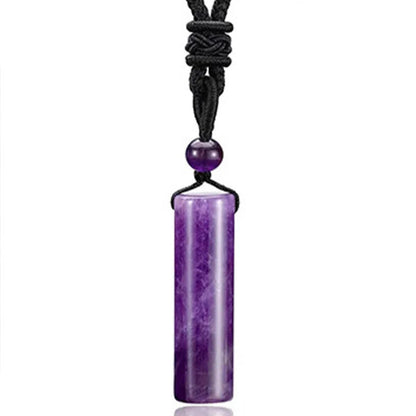 Buddha Stones Various Crystal Rose Quartz Green Aventurine Amethyst Cylinder Healing Necklace Pendant