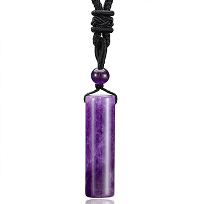 Buddha Stones Various Crystal Rose Quartz Green Aventurine Amethyst Cylinder Healing Necklace Pendant