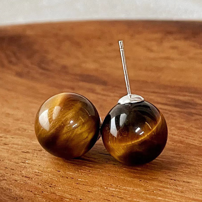 Buddha Stones Simple Tiger Eye Retro Round Protection Stud Earrings